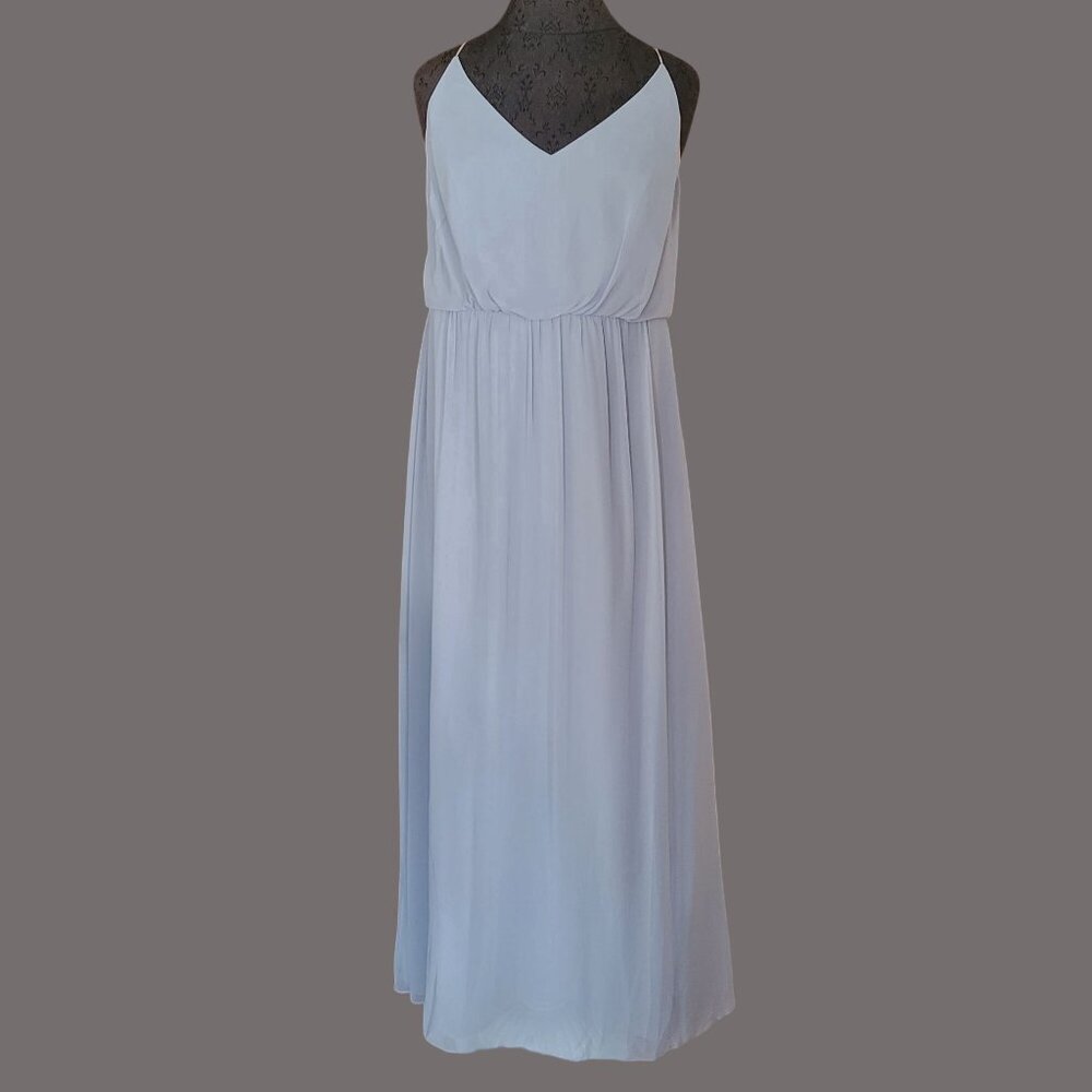 After Six Womens Platinum Gray Maxi Dress Size 12 Polyester V-Neck Spaghetti Str